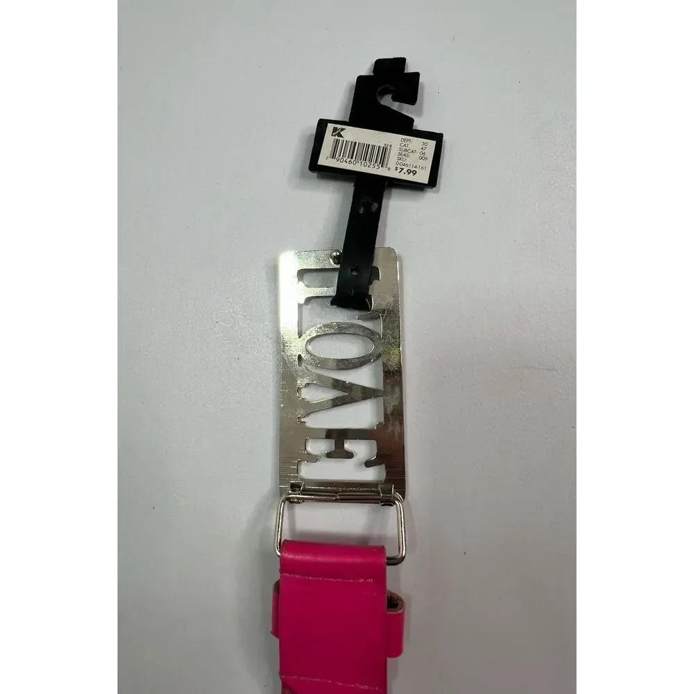 Love Logo Metal Belt Buckle Hot Pink Leather Belt New Vintage Sz XL Y2K